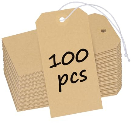 Uniclife 100 st kraft etikett blanka frakt pristaggar 12 cm hängande papperstaggar stor märkning skrivbara present etiketter lager olika tillfällen
