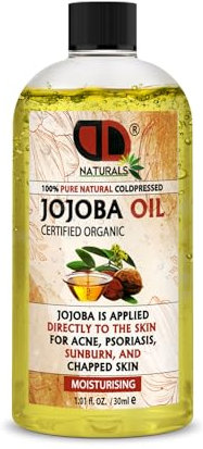 Golden Jojoba Oil Organic Cold Pressed 100% Pure for Hair, Nails, Eyelash & Eyebrow Growth Vegan & Cruelty Free for Skin, Face & Body as Carrier, Massage Oil (30ml Cap)