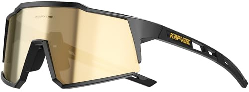 KAPVOE Fahrradbrille 4 Wechselgläser UV400 TR90 Herren Damen K9022 | 4 Gläser: Rote PC-Taglinse, Schwarz polarisiert, Klar Nacht, Gelb wenig Licht; UV400, ca. 34g TR90