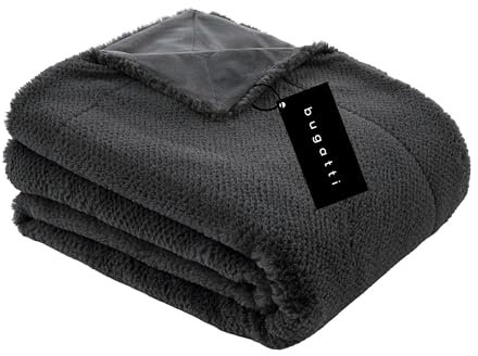 bugatti Kunstfell Decke 150x200 cm - Fellimitat Kuscheldecke besonders flauschig & weich, besonders warm, Felldecke grau, gesäumt