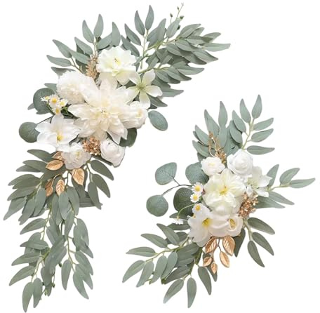 MagiDeal 2x Arche de mariage Fleurs Panneau de bienvenue Décoration Fleurs d'angle Fleurs artificielles pour réception, cérémonie, fête d'anniversaire, blanc