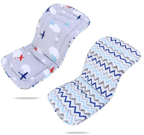 JUMUAO Baby Sitzauflage für Kinderwagen,Baby Sitzeinlage aus 100% Baumwolle,Weiche und Reversible Universal Buggy Einlage 33x74 cm,Autositz Kinderwagenauflage für Babyschale Buggy (Flugzeug)