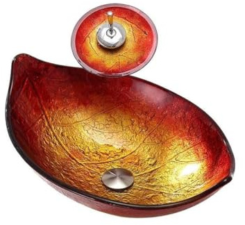 Lavabo de Salle de Bain Lavabo en verre trempé Lavabo de salle de bains Hôtel Art Bassin Comptoir Bassin Petite salle de bain Comptoir Lavabo Lavabo en Céramique(Sink set)