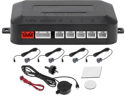 Motoforti Universal Car Auto Vehicle Reverse Backup Radar System Reverse Parking Sensors Alarm Buzzer Reminder Distance Detection Gray 4 Parking Sensors