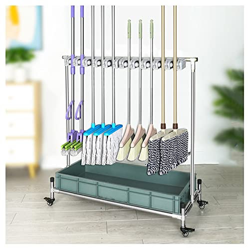 Mop Holder,Mop Rack,Movable Broom Mop Holder,Commercial Cleaning Tool Cart, Rack to Hang Brooms and Mops,Cleaning Supplies Organizer,Garden Tool Storage,for Garage,Schools,Hospitals,Factorie
