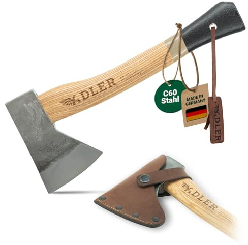 ADLER Campingbeil Handbeil 300g 30 cm C60 Eschenstiel Anfeuerholz Braun