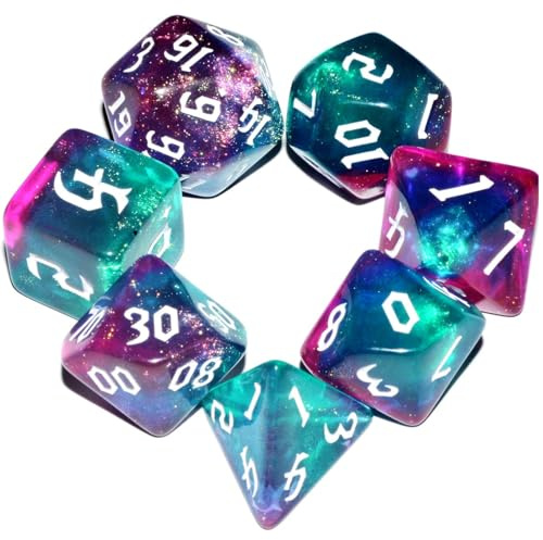 Dzxin DND Game Dice Set, 7PCS Polyhedral Dice Set for Dungeons and Dragons RPG MTG Role Playing Table Games (Blue+Purple)