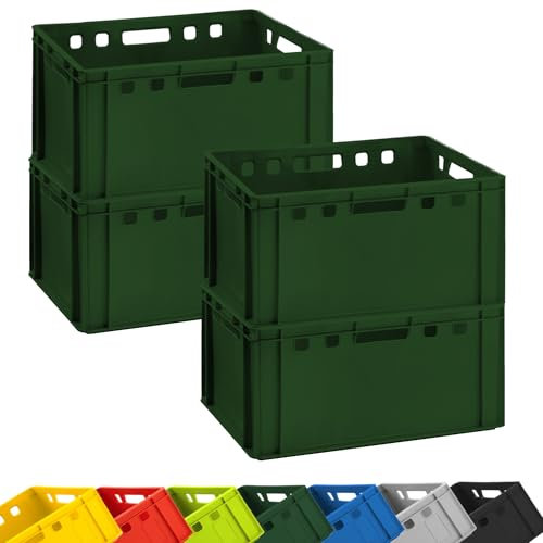BURI 4 x Meat Crates E3 Butcher Crates 60 x 40 x 30 cm Food-Safe, Robust, Stackable - Euro Boxes Storage Boxes Stacking Box from Germany (Dark Green)