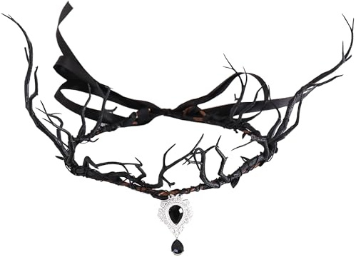 ZAHD Haarreif aus Geweih Waldelfe Schwarze Elfenhexenkrone | Schwarze Fee Blumen Stirnband Kronen Stirnband Feen Blumenkrone Elfen tiara kopfschmuck aus geweihhorn für Halloween Cosplay