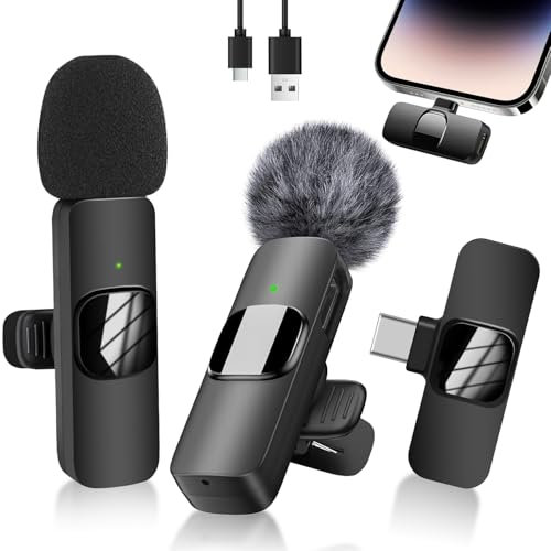 Micro Cravate sans Fil pour iPhone/iPad/Téléphone Android/Ordinateur Portable, Micro Cravate, Plug-Play Microphone à Clipser Revers avec Réduction du Bruit pour Enregistrement Vidéo/Vapeur en Direct