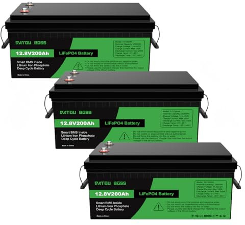 DATOUBOSS 3 * 12V 200Ah LiFePO4 Batterie 200A BMS 4500-15000+Zyklen Deep Cycle Lithium Akku MAX 2560W Leistung Unterstützung in Serie/Parallelschaltung,verwendet für Wohnmobil, Home System und Boot