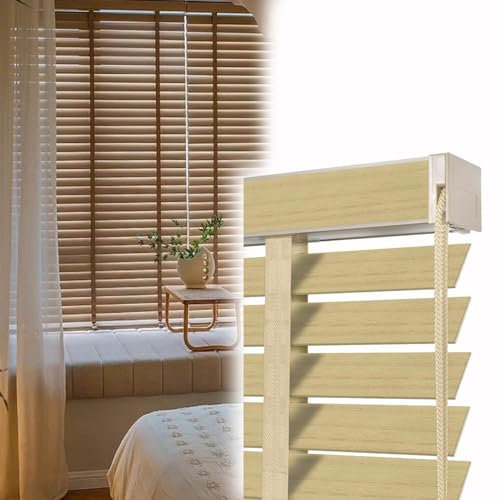 Venetian Blinds For Indoor Window 45cm 65cm 80cm 90cm 120cm 140cm 155cm 160cm Wood Horizontal Blind For Bathroom Bedroom Door Windows 50MM Slats Wooden Privacy Shades(Beige)