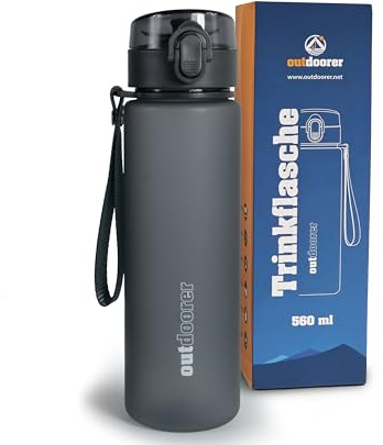outdoorer Trinkflasche 0,5 l - 560 ml Volumen, BPA-frei, auslaufsicher - schmale Wasserflasche für Sport, Fitness, Schule, Fahrrad, Bergtouren