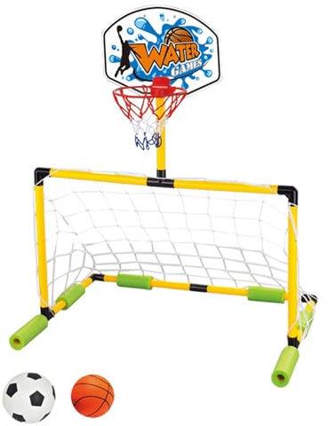 Aro de Baloncesto Flotante para Piscina, GOL de fútbol 2 en 1 ＆ Pool Basketball Hoop, GOL Desmontable con 2 Pelotas para niños y Adultos