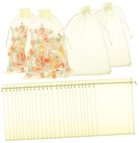 FOYTOKI 50 Stück Organzabeutel mit Kordelzug Leichte und Tragbare Kleine Taschen aus Organza Geschenktüten für Party und Festival Verpackung 20x30cm Beige