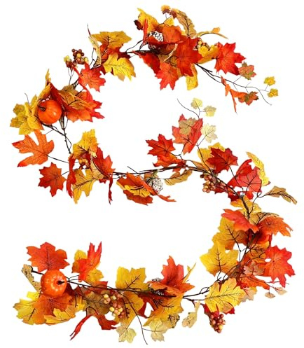 Nexoria Herbstdeko Girlande mit Lichterkette, 200CM Herbstgirlande mit 3M 30LED Lichterkette Ahornblätter Girlanden Beleuchtet Batteriebetrieben Herbst Deko Herbstblätter Herbstgirlande (A)