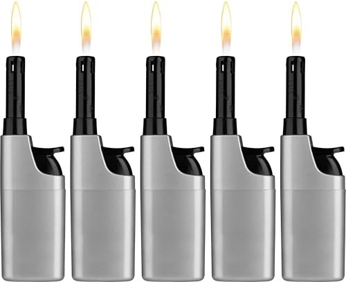Komfort Feuerzeug 5er Pack – Ergonomisch - Barrierefrei - Seniorengerecht– Nachfüllbare Piezo Gasanzünder mit Leichtbedienung – SILBERFARBEN – Für Kerzen, Grill & Outdoor