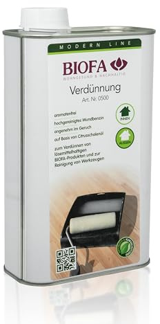 BIOFA Verdünnung für ölhaltige Produkte, Orangenschalenöl, Orangenterpen, Verdünner, Ölentferner (1 Liter)