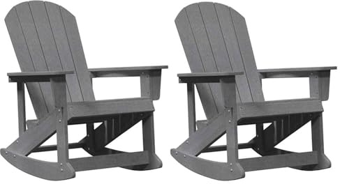Tidyard Sdraio rocking, set di 2 pezzi in HDPE grigio chiaro, design a listelli per giardino, balcone o patio, movimento dondolante, materiale resistente alle intemperie