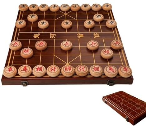 Faltbares chinesisches Schach aus Holz, chinesisches Schachstrategie-Set, mit Schachfigur aus Holz, Strategie- und Geschicklichkeitsspiel, für Teenager, Erwachsene und Familien(3.8cm)