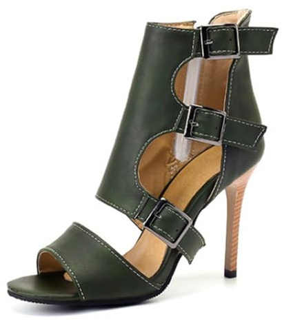 MiaZane Stivaletti Sandali da Abito Donna Tacco a Spillo Fibbia Taglio Punta Peep Toe Stivaletti alla Caviglia Tacchi da Sera Eleganti Cerniera Laterale,Verde,43 EU