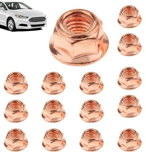 Ousuwo 15 Pack M8 Self-Locking Nuts, Brass Hexagon Lock Nuts, Anti-Loose Exhaust Manifold Nut & Stud Bolt Kit, Universal Fit for Car, Motorcycle & Industrial Machinery Maintenance
