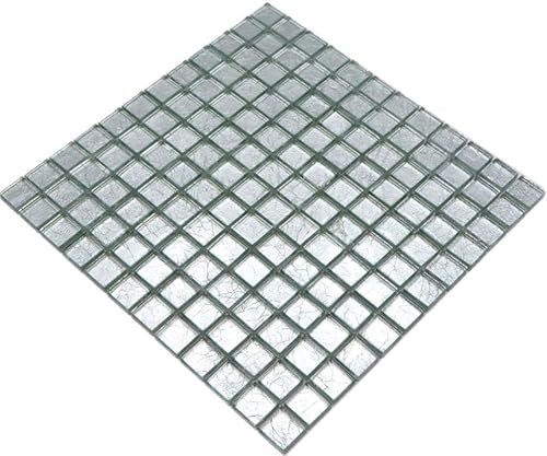 Mosaik Fliese Transluzent Glasmosaik Crystal silber Struktur für WAND BAD WC DUSCHE KÜCHE FLIESENSPIEGEL THEKENVERKLEIDUNG BADEWANNENVERKLEIDUNG Mosaikmatte Mosaikplatte