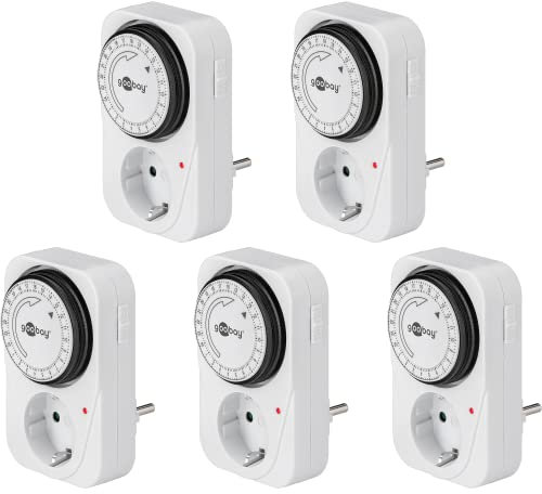 Goobay 55540 Analoge Zeitschaltuhr Steckdose 3500W Mechanische Schaltuhr Zeitschalter für Steckdose Timer Analog 15 Min. Intervall Timer innen 5er Set
