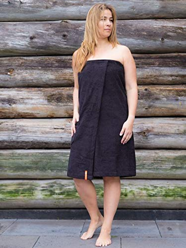 S< S< Saunakilt Damen Bestickt mit Name, Saunatuch mit Elastik und Klettverschluss - One Size Saunatuch für Dame (Schwarz)