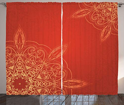 ABAKUHAUS Mandala Cortina, Diseño romántico Radiante, Sala de Estar Dormitorio Cortinas Ventana Set de Dos Paños, 280 x 260 cm, Amarillo Marrón