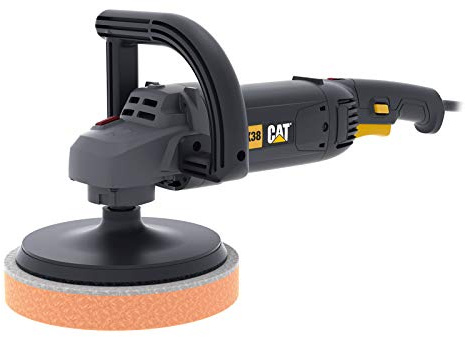CAT Auto KFZ AC Poliermaschine Polierer Winkelpolierer Exzenter 1400W car Boot Motorrad Möbeln polieren mit pads D-Griff Drehzahl 1000-3000/min Stufenlos mit 180mm Polierschwamm Polierteller Polierpad
