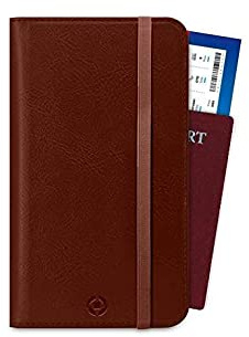 Celly, Porta Passaporto Da Viaggio, Accessorio da Viaggio Utili con Chiusura Magnetica e Tasche Per Documenti, Carte, Contanti e Smartphone, in Similpelle Marrone