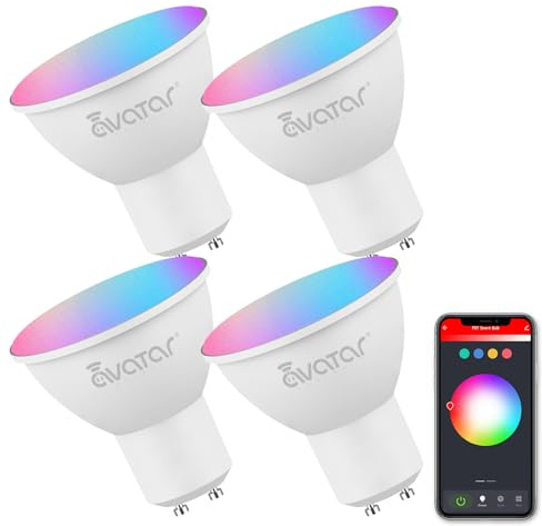 GU10 Smart Bulb 4 Pack, RGBCW Color Changing Alexa LED Light Bulbs 5W - WiFi Track Light Bulbs Dimmable Music Sync 2.4G WiFi Smart Bulbs Compatible with Google Assistant for Kitchen, Bedroom