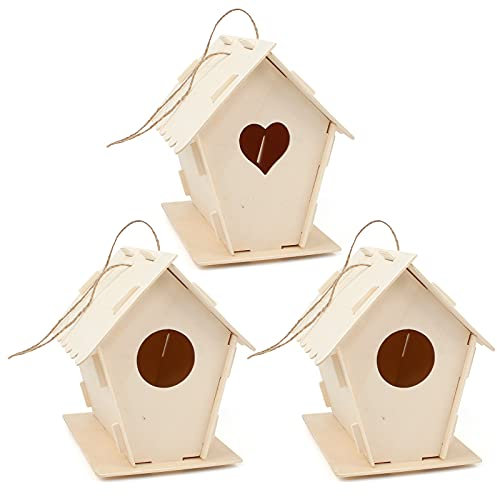 Iyowei 3 Stück DIY Holz Vogelhaus Bausatz, vogelhaus zum aufhängen Holz vogelhaus bausatz Kinder vogelhaus Holz vogelhaus bastelset Kinder für Kinder Geburtstag