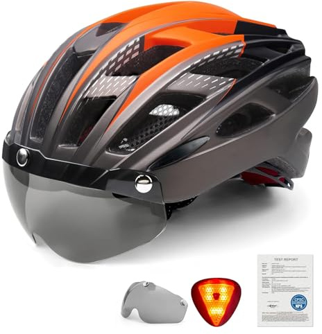 Bike Helmet, Basecamp Bicycle Helmet with Rear Light & Detachable Magnetic Goggles Lightweight Cycling Helmet Adjustable for Adult Men Women Mountain & Road (BC-069)