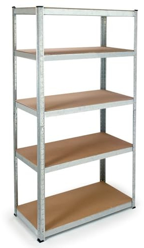 EURO VANADIUM - Étagère Rangement, 90 x 180 cm - Étagère Garage, Modulable, Métal Galvanisé, 5 Niveaux - Étagère Charge Lourde, 175 kg/Plateau - Établi Atelier Garage - Montage Sans Vis - 40 cm - Gris