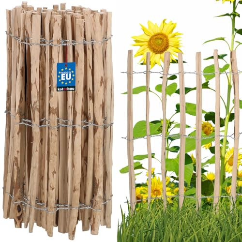 KOTARBAU® Recinzione a bastoncini, 5 m, in doghe di nocciola, per piante e prati, 80 cm, recinzione di castagno in legno di nocciola, distanza tra bastoni 3-4 cm