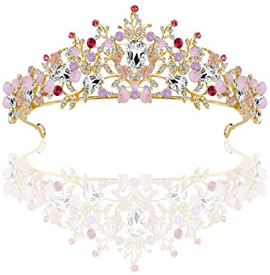 Qazuwa Krone Tiara, Hochzeitskrone Mit Kristallen für Prinzessin, Braut Diadem für Cosplay, Geburtstag, Feier, Feiertag, Party, Geschenk (Roségold)