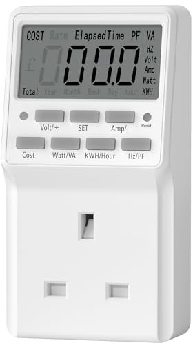 HBN Power Meter Energy Monitor Plug for Home,Electricity Power Consumption Meter with Digital LCD,Cost, Kilowatt Meter, Energy Voltage Amps Power Consumption Meter,13A