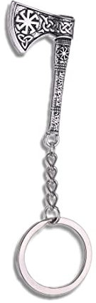 Porte-clés hache viking nordique Rune Warrior Symbole amulette porte-clés breloque cadeau pour homme, Argenté., taille unique