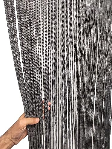 MadeInNature - Cortina de puerta natural, cuerda de algodón trenzado de alta gama, interior y exterior, ancho 90 cm x longitud 200 cm, diferentes modelos (gris 94 hebras), 2 STYLES