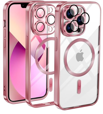 KetteTech Handyhülle für iPhone 11 Pro Hülle Compatible with Magsafe Clear Magnetische [Kameraschutz Eingebaut][Werde Niemals Gelb] Stoßfest Transparent Schutzhülle, Roségold