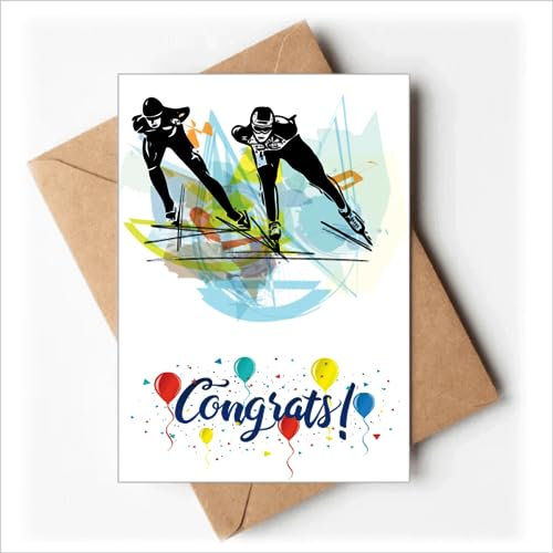 Sport Speed Skating Athleten Aquarell Hochzeit Karten Glückwunsch Gruß Umschläge