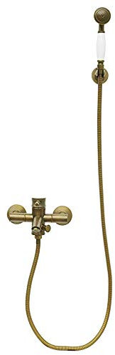 Badewannenarmatur, Retro-Messing-Badezimmer-Duscharmatur-Set, Wandmontage, Einhebelmischer, multifunktionale Duschmischbatterien mit Handbrause, Kalt- und Warmwasser, Antik