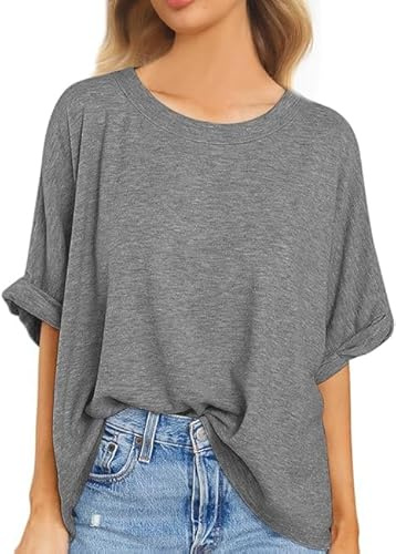 Voqeen Femmes T-Shirt Oversize Été Manches Courtes Col Rond Haut Décontracté Casual Lâches Tops Elégants Tee Shirts Blouse