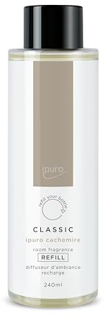 ipuro Classic Room Fragrance Refill CASHMERE 240ml - Ambientador con delicada rosa y picante grosella negra sobre fragancia de cedro y ámbar - Recambio para difusor + varillas - Recambio Ambientador