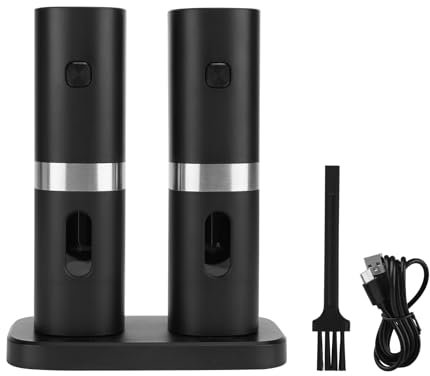 Viitech Molinillo Eléctrico de Sal y Pimienta con Soporte, Molinillo de Sal y Pimienta Ajustable 2 en 1 con Luz LED, Molinillos de Pimienta Alimentados por USB para Barbacoa, Restaurante y Cocina