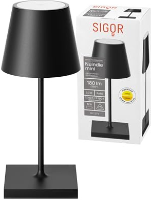 SIGOR Nuindie 2.0 mini LED Akku-Tischlampe, nachtschwarz | Dimmbar • Indoor & Outdoor • IP54 • 25 cm • USB-C • 12 h Leuchtdauer