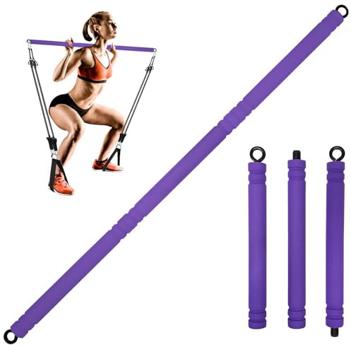 Topfinder Widerstandsbänder Stange, Tragbare Pilates Bar Trainingsstange Resistance Bands Bar für Fitnessbänder Krafttraining Yoga Fitnessgeräte für Zuhause (Lila)