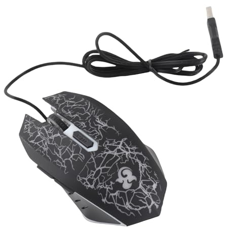 KIMISS A70 Professionelle Kabelgebundene Gaming-Maus, Gaming-Mäuse, 6 Tasten, Ergonomische LED-USB-Gamer-Universal-Optik mit Bunter Atemlichttaste, DPI 800 2000, PC, Schwarz für